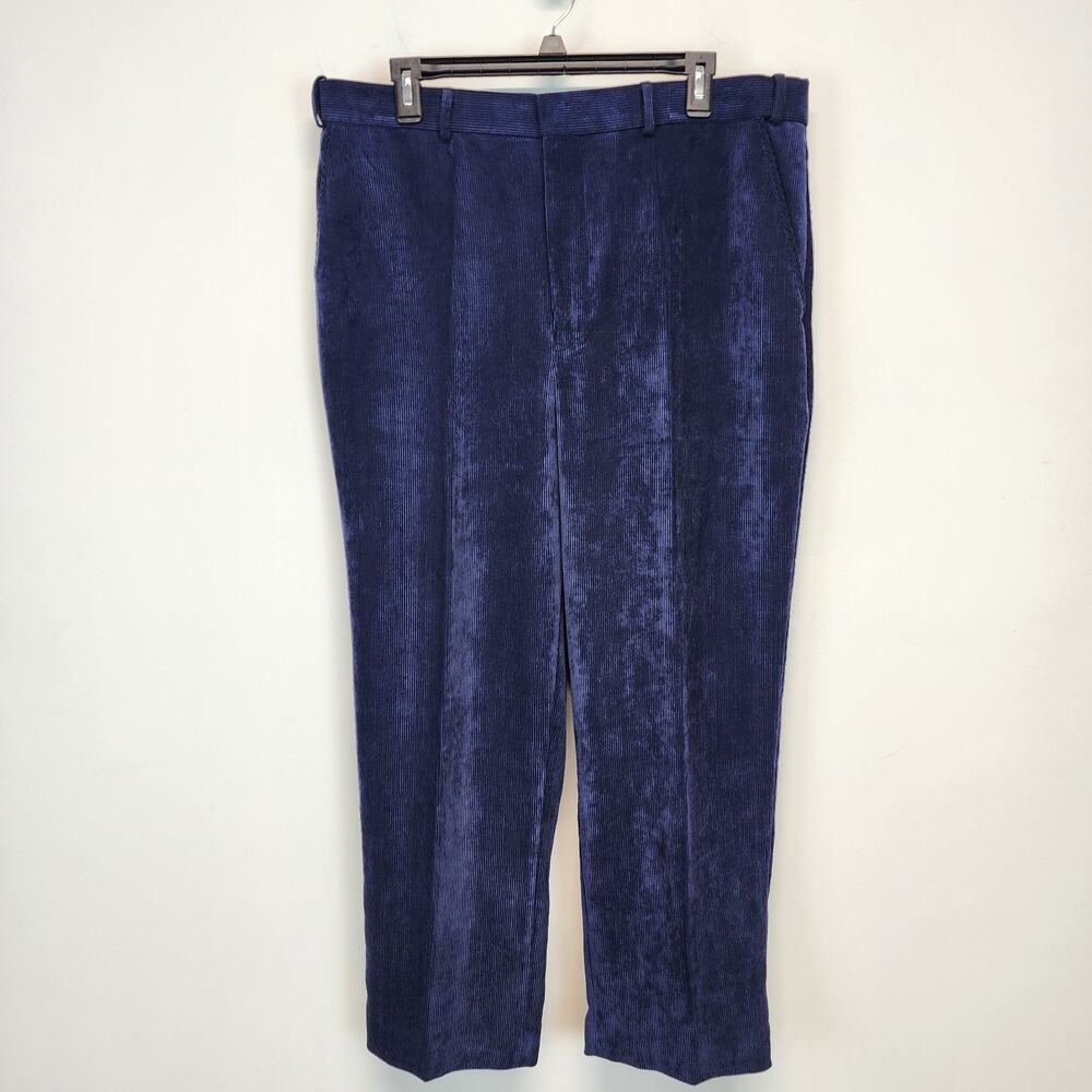 Mens Vintage Corduroy Pants 34x28 Blue Straight Leg Flat Front Haband Lions Den